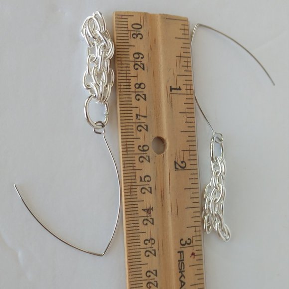 Handmade Silver Plated Chain Earrings on Boomerang Wires 3 Inches - Picture 3 of 16